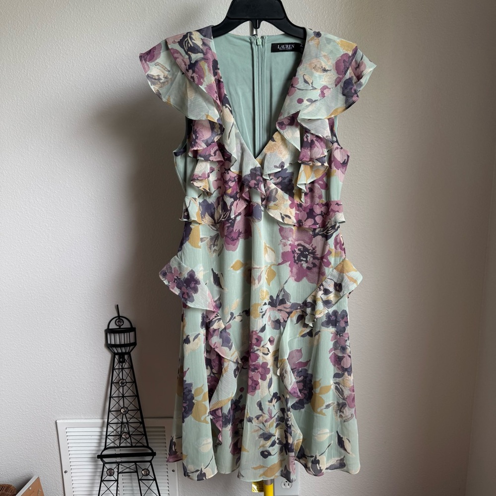 NWT Ralph Lauren Women's Ruffled V-Neck A-Line Dress Sz 6 - Picture 6 of 12